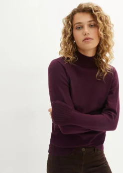 bonprix Bekleidung·Umstandsmode|Pullover & Strickjacken^Basic Pullover mit Stehkragen mit recycelter Baumwolle holunderbeere