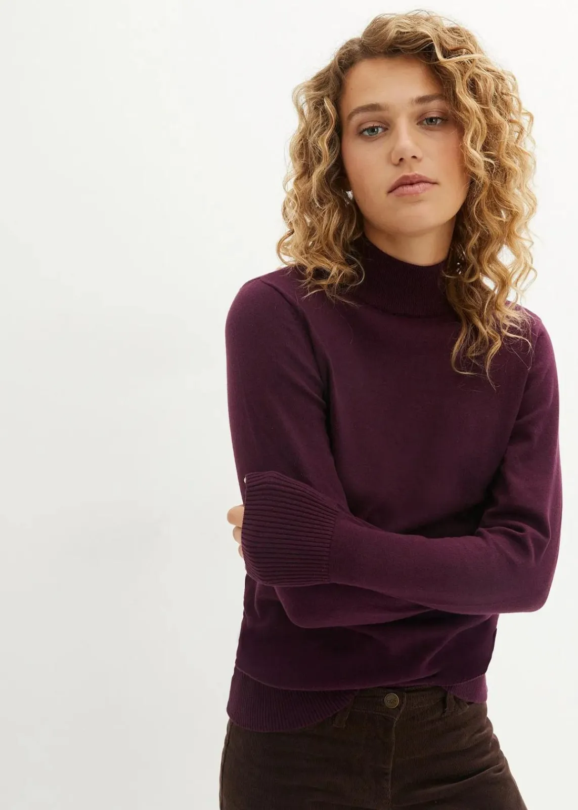 bonprix Bekleidung·Umstandsmode|Pullover & Strickjacken^Basic Pullover mit Stehkragen mit recycelter Baumwolle holunderbeere