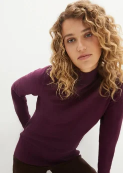 bonprix Bekleidung·Umstandsmode|Pullover & Strickjacken^Basic Pullover mit Stehkragen mit recycelter Baumwolle holunderbeere