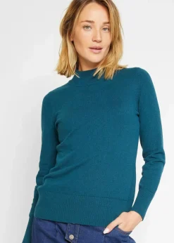 bonprix Pullover & Strickjacken|Basics^Basic Pullover mit Stehkragen mit recycelter Baumwolle blaupetrol
