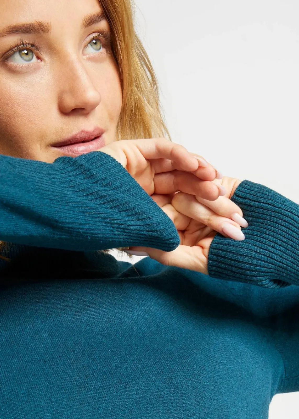 bonprix Pullover & Strickjacken|Basics^Basic Pullover mit Stehkragen mit recycelter Baumwolle blaupetrol