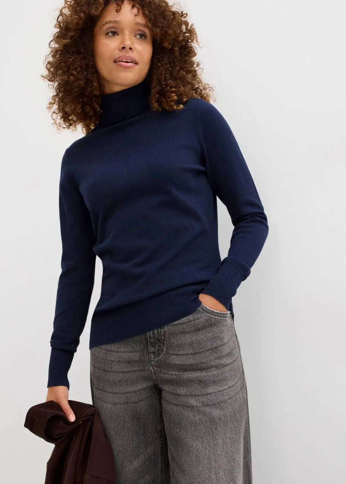 bonprix Pullover & Strickjacken|Basics^Basic Rollkragenpullover dunkelblau