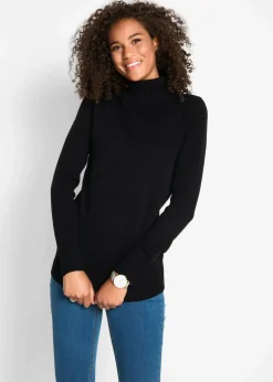 bonprix Strickmode|Pullover & Strickjacken^Basic Rollkragenpullover schwarz