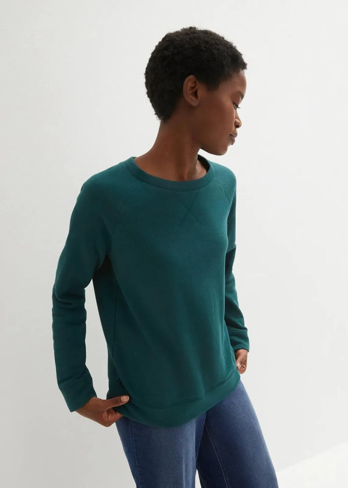 bonprix Bekleidung·Röcke|Bekleidung·Blusen & Tuniken^Basic Sweatshirt petrolgrün
