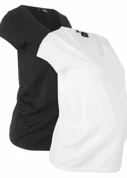 bonprix Bekleidung·Blazer|Nachhaltigere Materialien^Basic Umstandsshirts aus Bio-Baumwolle, (2er-Pack)​ schwarz+weiß