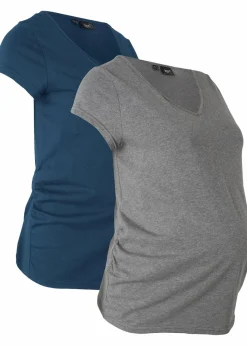 bonprix Nachhaltigere Materialien|Umstandsmode^Basic Umstandsshirts aus Bio-Baumwolle, (2er-Pack) dunkelblau+grau meliert