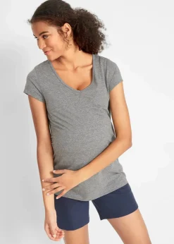 bonprix Nachhaltigere Materialien|Umstandsmode^Basic Umstandsshirts aus Bio-Baumwolle, (2er-Pack)​ dunkelblau+grau meliert