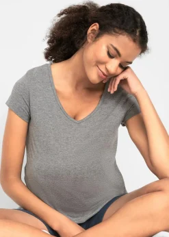 bonprix Nachhaltigere Materialien|Umstandsmode^Basic Umstandsshirts aus Bio-Baumwolle, (2er-Pack)​ dunkelblau+grau meliert