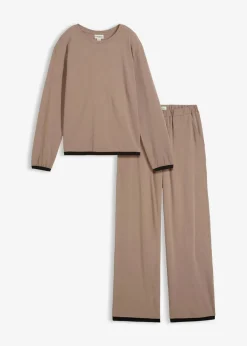 bonprix Hosen|Bekleidung·Kleider^Baumwoll - Jogginganzug (Doppelpack 2-tlg. Set) taupe/schwarz