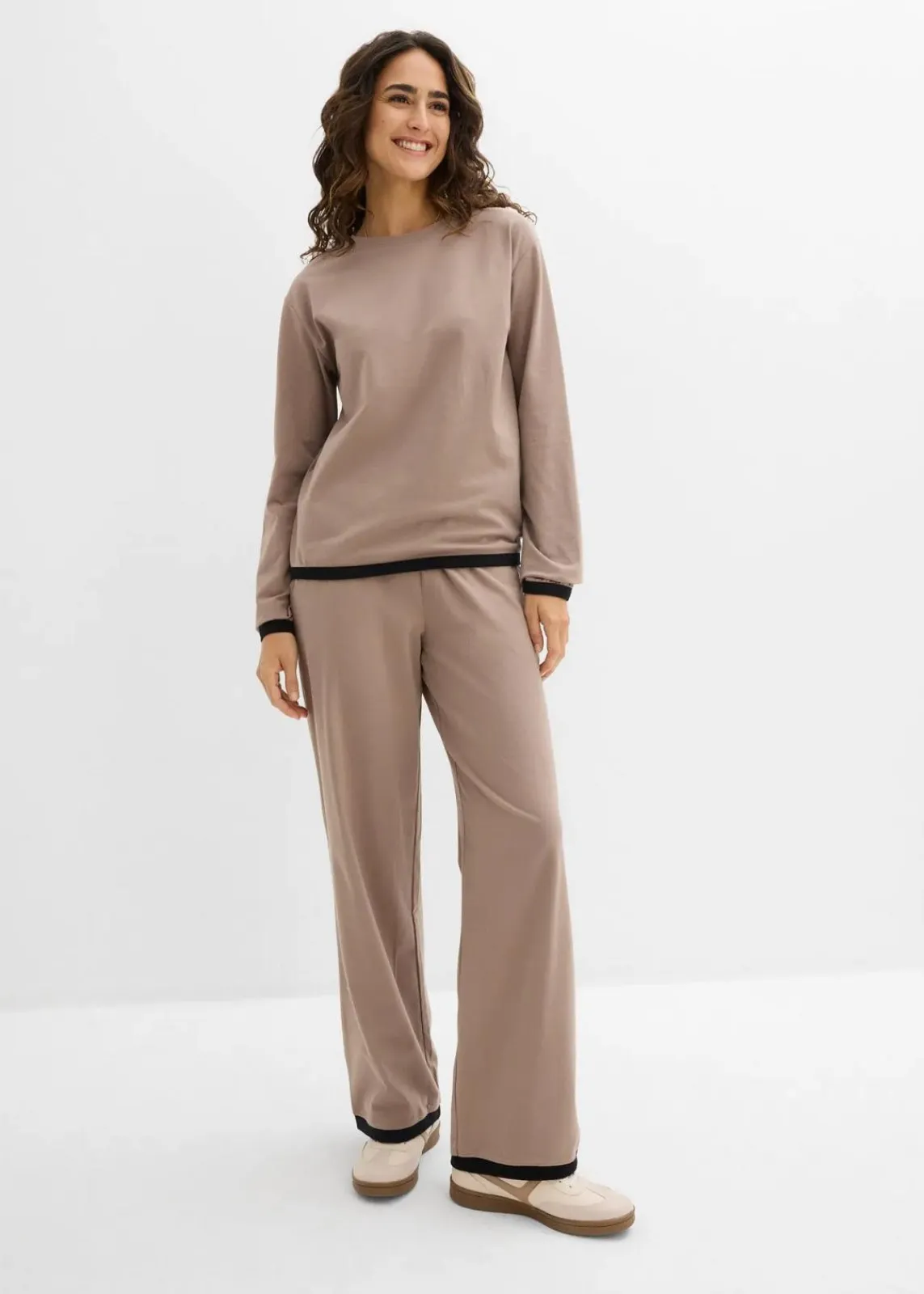 bonprix Hosen|Bekleidung·Kleider^Baumwoll - Jogginganzug (Doppelpack 2-tlg. Set) taupe/schwarz