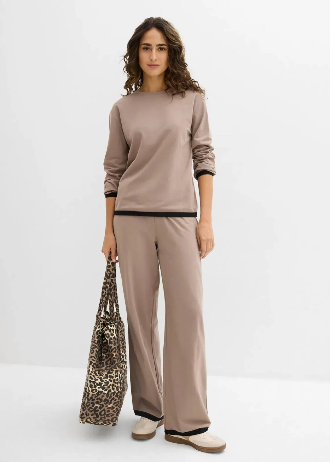 bonprix Hosen|Bekleidung·Kleider^Baumwoll - Jogginganzug (Doppelpack 2-tlg. Set) taupe/schwarz