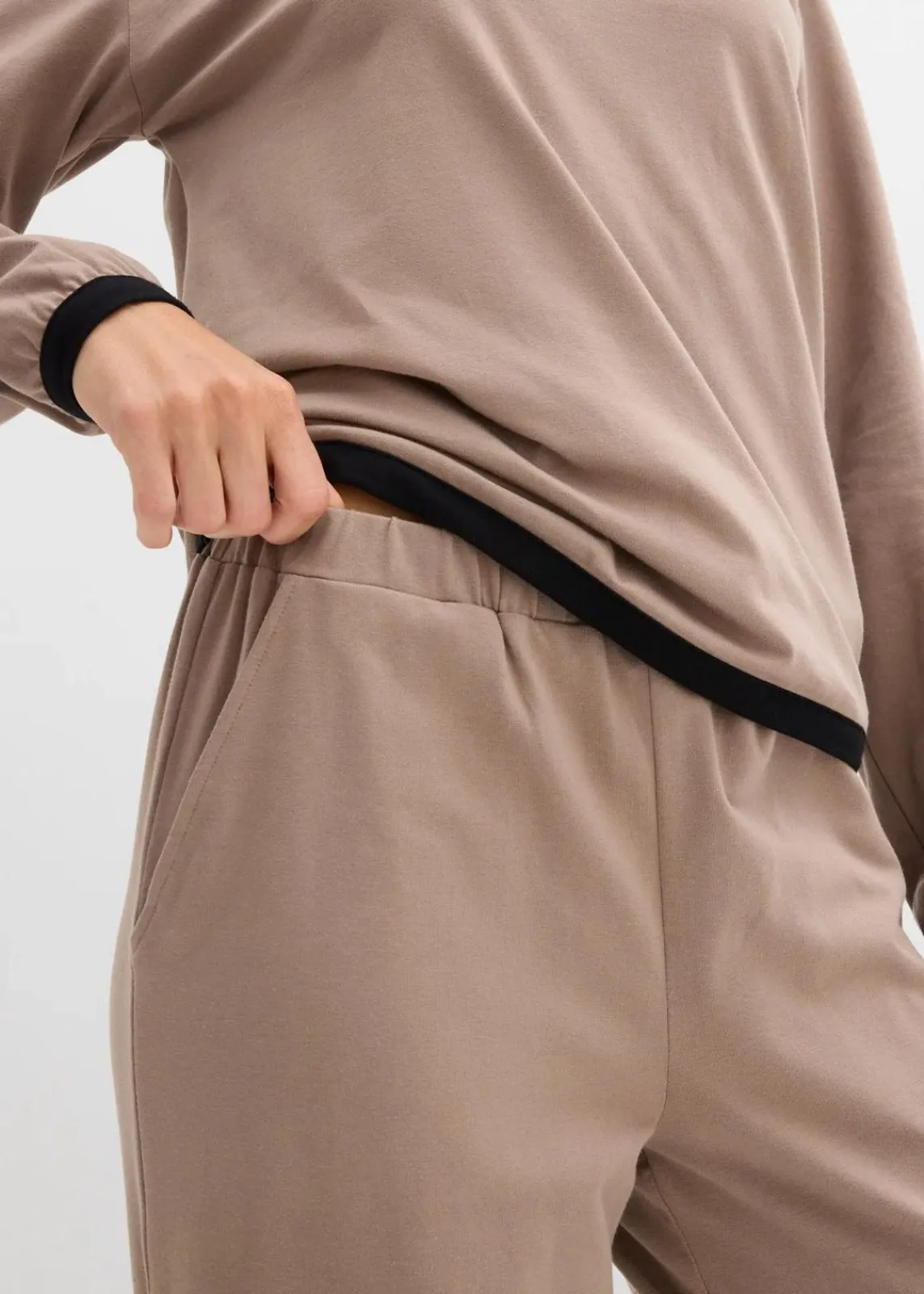 bonprix Hosen|Bekleidung·Kleider^Baumwoll - Jogginganzug (Doppelpack 2-tlg. Set) taupe/schwarz