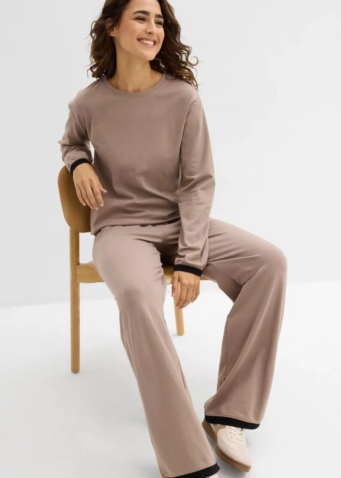 bonprix Hosen|Bekleidung·Kleider^Baumwoll - Jogginganzug (Doppelpack 2-tlg. Set) taupe/schwarz
