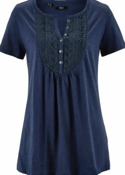 bonprix Shirts & Tops|Nachhaltigere Materialien^Baumwoll Flammgarn-Shirt, Kurzarm dunkelblau