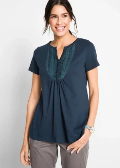 bonprix Shirts & Tops|Nachhaltigere Materialien^Baumwoll Flammgarn-Shirt, Kurzarm dunkelblau