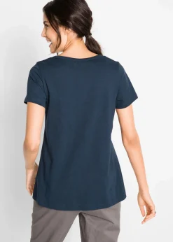 bonprix Shirts & Tops|Nachhaltigere Materialien^Baumwoll Flammgarn-Shirt, Kurzarm dunkelblau