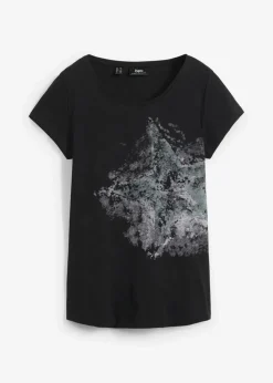 bonprix Shirts & Tops^Baumwoll Flammgarn-Shirt, Kurzarm schwarz bedruckt