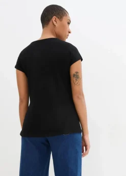bonprix Shirts & Tops^Baumwoll Flammgarn-Shirt, Kurzarm schwarz bedruckt
