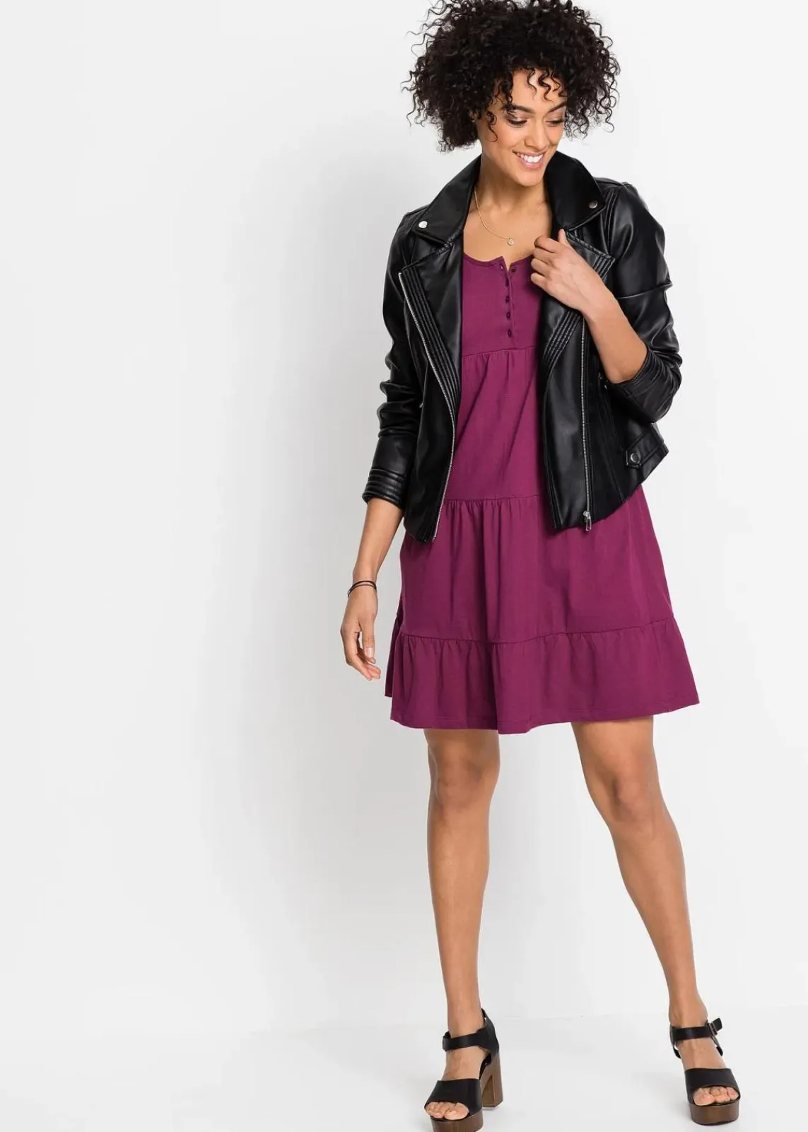 bonprix Kleider|Bekleidung·Pullover & Strickjacken^Baumwoll Jerseykleid, kurz beere
