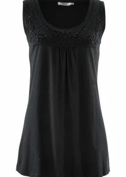 bonprix Shirts & Tops^Baumwoll Longtop mit Spitze schwarz