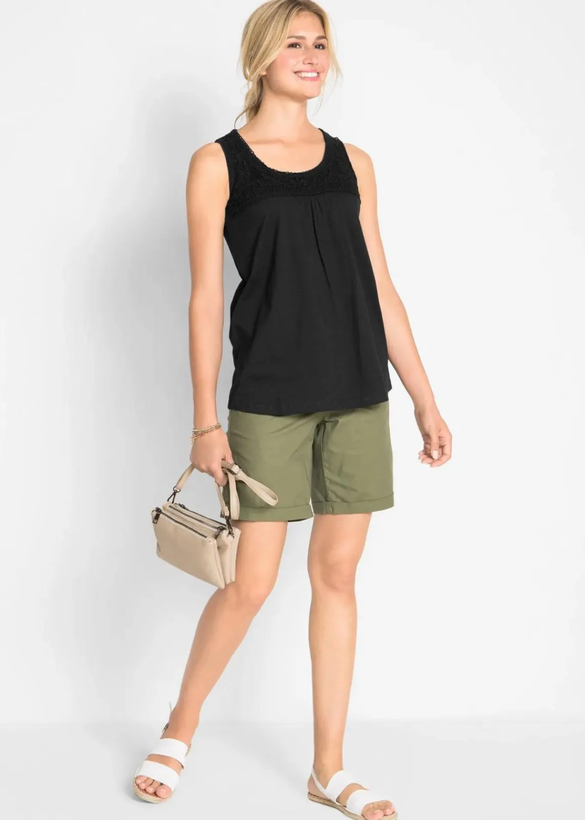 bonprix Shirts & Tops^Baumwoll Longtop mit Spitze schwarz