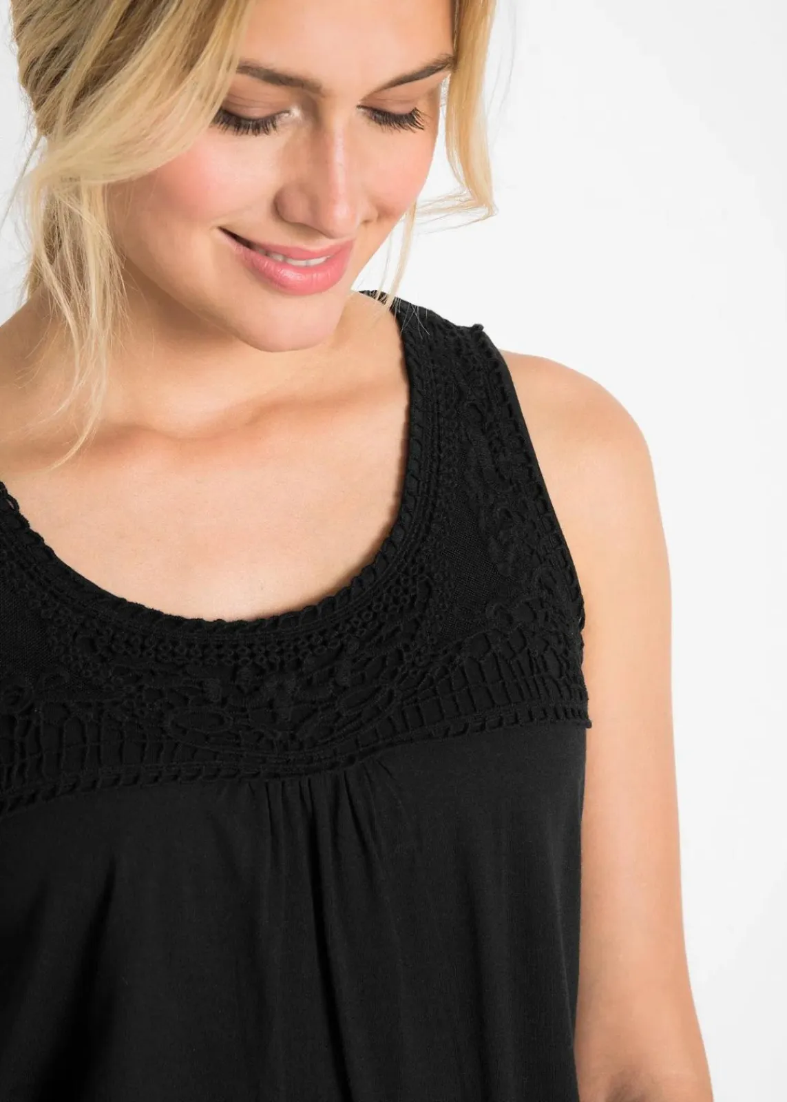 bonprix Shirts & Tops^Baumwoll Longtop mit Spitze schwarz