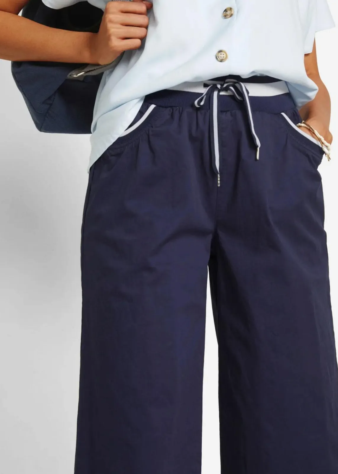 bonprix Hosen^Baumwoll Papertouch- Culotte mit Bequembund dunkelblau