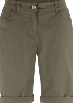 bonprix Hosen|Shorts^Baumwoll Papertouch-Bermuda mit Bequembund dunkeloliv