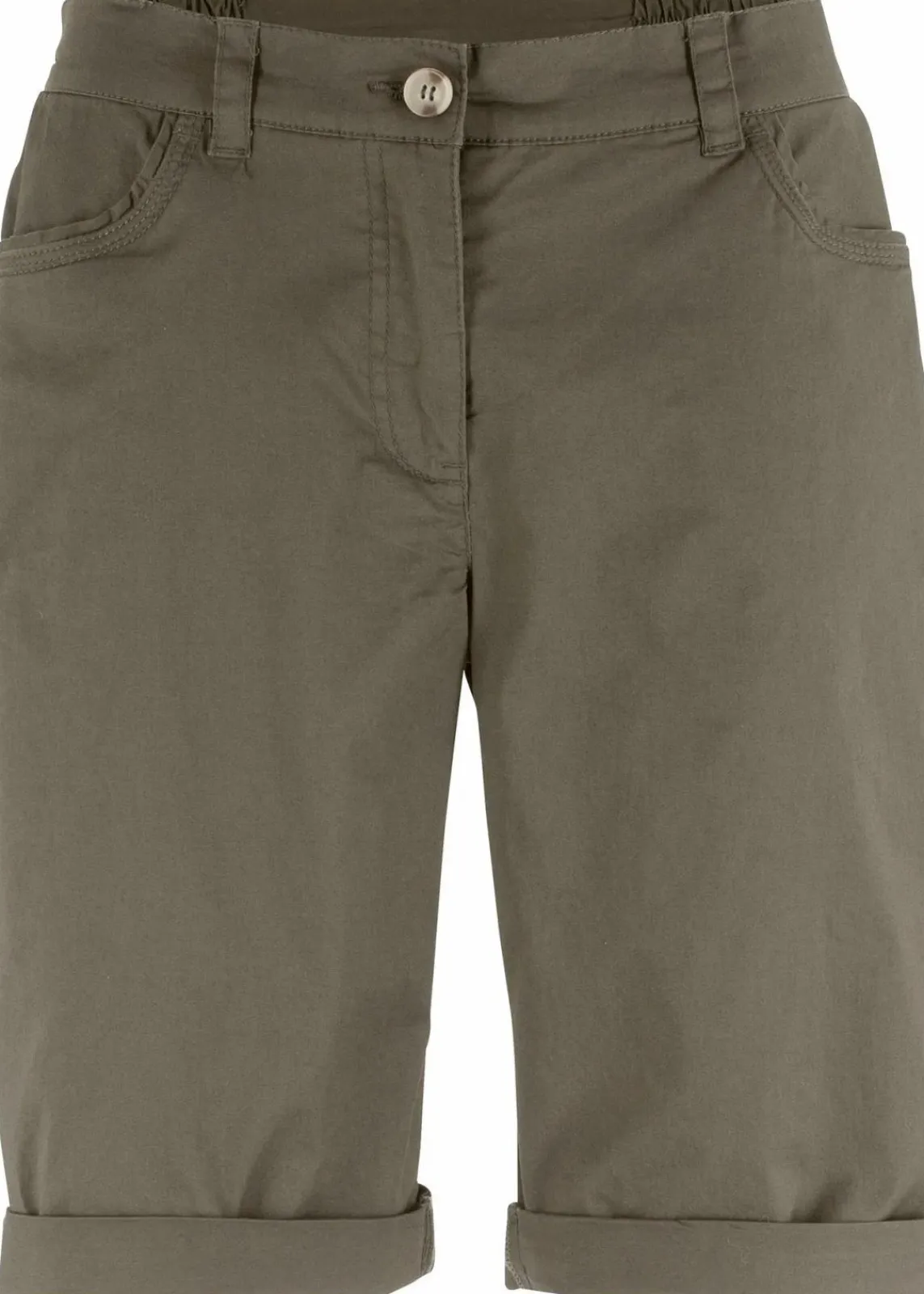 bonprix Hosen|Shorts^Baumwoll Papertouch-Bermuda mit Bequembund dunkeloliv