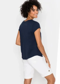 bonprix Shirts & Tops^Baumwoll Shirt in A-Form, bedruckt, Kurzarm dunkelblau