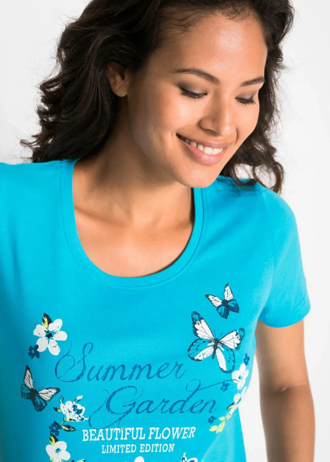 bonprix Shirts & Tops|Nachhaltigere Materialien^Baumwoll Shirt, Kurzarm karibikblau bedruckt