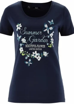 bonprix Nachhaltigere Materialien|Shirts & Tops^Baumwoll Shirt, Kurzarm dunkelblau bedruckt