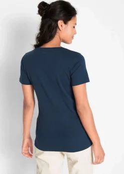bonprix Nachhaltigere Materialien|Shirts & Tops^Baumwoll Shirt, Kurzarm dunkelblau bedruckt