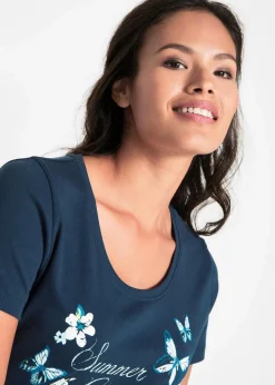 bonprix Nachhaltigere Materialien|Shirts & Tops^Baumwoll Shirt, Kurzarm dunkelblau bedruckt