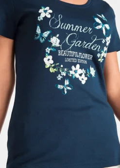 bonprix Nachhaltigere Materialien|Shirts & Tops^Baumwoll Shirt, Kurzarm dunkelblau bedruckt