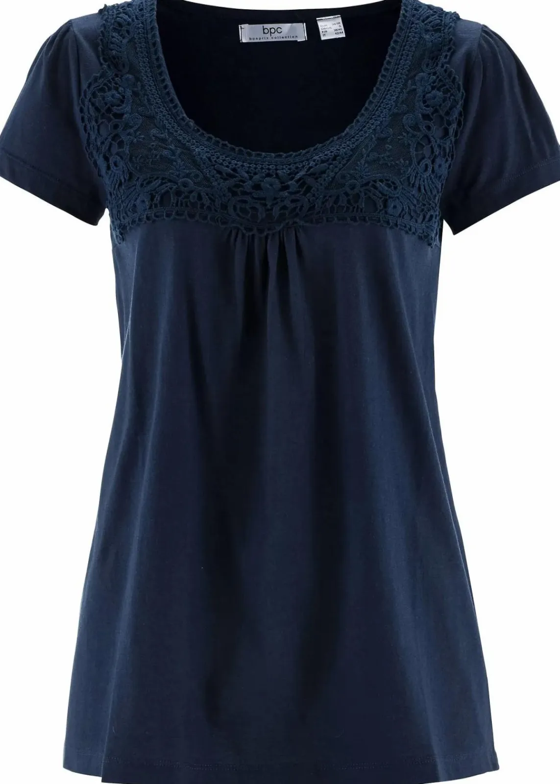 bonprix Nachhaltigere Materialien|Shirts & Tops^Baumwoll Shirt mit Spitze, Kurzarm dunkelblau