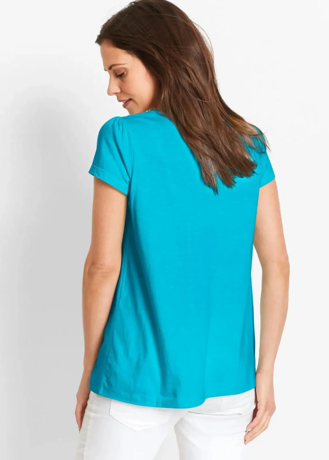 bonprix Shirts & Tops|Nachhaltigere Materialien^Baumwoll Shirt mit Spitze, Kurzarm karibikblau