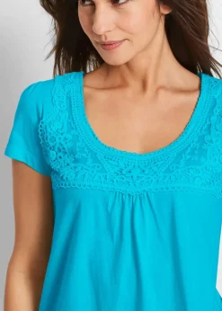 bonprix Shirts & Tops|Nachhaltigere Materialien^Baumwoll Shirt mit Spitze, Kurzarm karibikblau