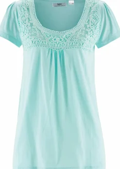 bonprix Nachhaltigere Materialien|Shirts & Tops^Baumwoll Shirt mit Spitze, Kurzarm polarmint