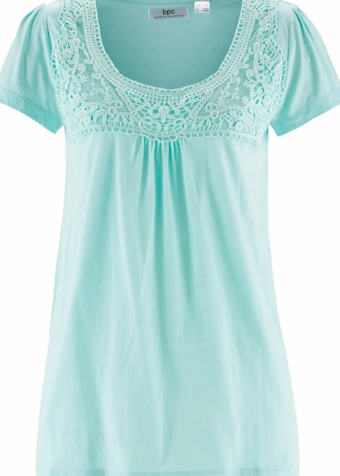bonprix Nachhaltigere Materialien|Shirts & Tops^Baumwoll Shirt mit Spitze, Kurzarm polarmint