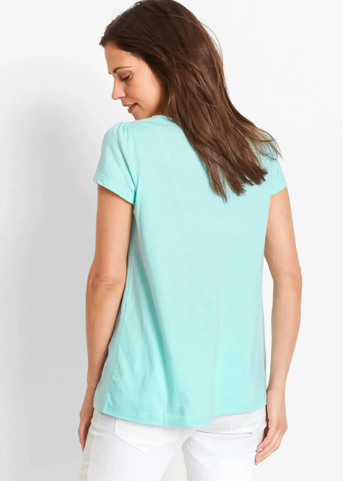 bonprix Nachhaltigere Materialien|Shirts & Tops^Baumwoll Shirt mit Spitze, Kurzarm polarmint