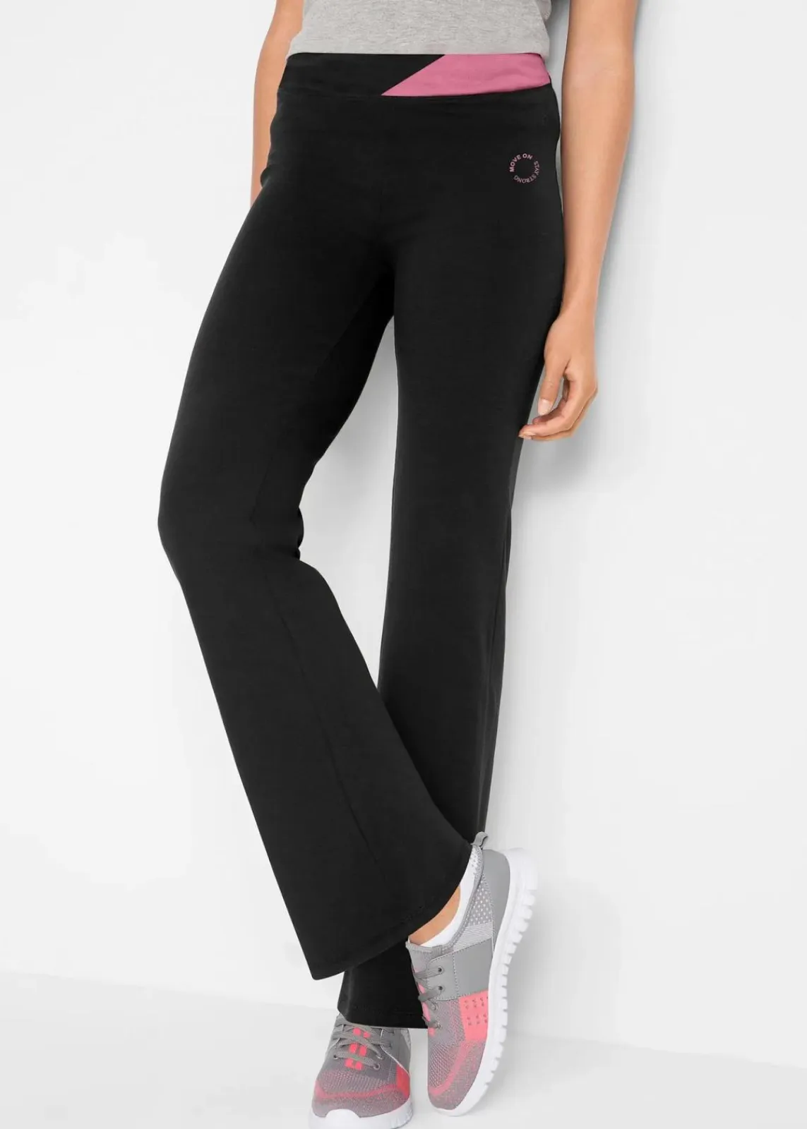 bonprix Bekleidung·Sweat|Bekleidung·Kleider^Baumwoll Sporthose mit Stretch, Bootcut schwarz/rauchkoralle
