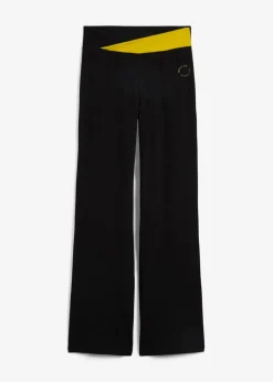 bonprix Hosen|Sportbekleidung^Baumwoll Sporthose mit Stretch, Bootcut schwarz/zitronengelb