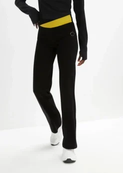 bonprix Hosen|Sportbekleidung^Baumwoll Sporthose mit Stretch, Bootcut schwarz/zitronengelb