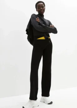 bonprix Hosen|Sportbekleidung^Baumwoll Sporthose mit Stretch, Bootcut schwarz/zitronengelb