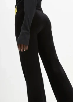 bonprix Hosen|Sportbekleidung^Baumwoll Sporthose mit Stretch, Bootcut schwarz/zitronengelb