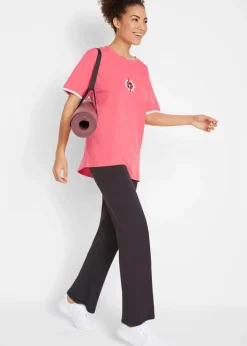 bonprix Hosen|Sportbekleidung^Baumwoll Sporthose mit Stretch, Bootcut schwarz/enzianblau