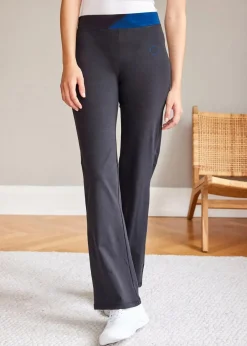 bonprix Hosen|Sportbekleidung^Baumwoll Sporthose mit Stretch, Bootcut schwarz/enzianblau