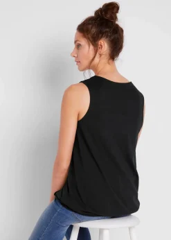 bonprix Nachhaltigere Materialien|Shirts & Tops^Baumwoll Top in Wickeloptik mit Gummibund schwarz