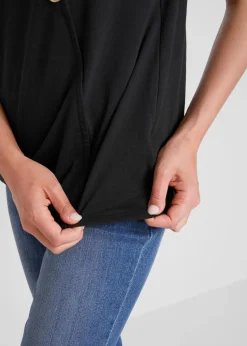 bonprix Nachhaltigere Materialien|Shirts & Tops^Baumwoll Top in Wickeloptik mit Gummibund schwarz